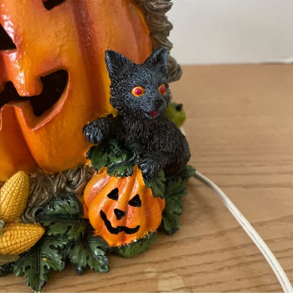 Vtg Pacific Rim Halloween Pumpkin Light-Up Ceramic Figure Black Cat Ghost Bat - Picture 5 of 12